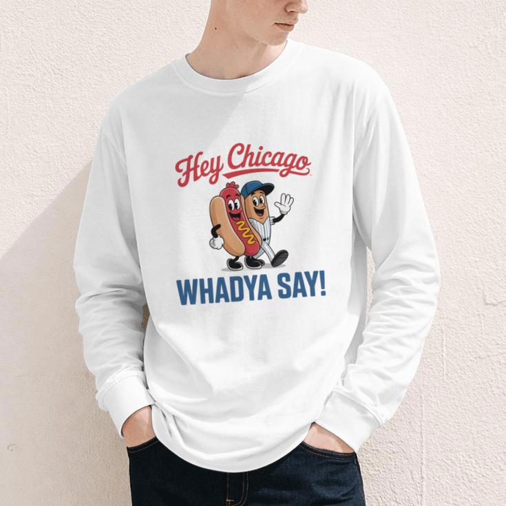 Hey Chicago Whadya Say Baseball Hot Dog Youth Long Sleeve Tee Hey Chicago Whadya Say Baseball Hot Dog Youth Long Sleeve Tee
