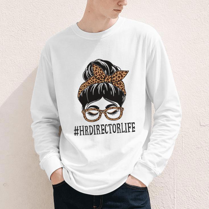 HR Director Leopard Messy Bun Appreciation Back To School Performance Youth Long Sleeve Tee