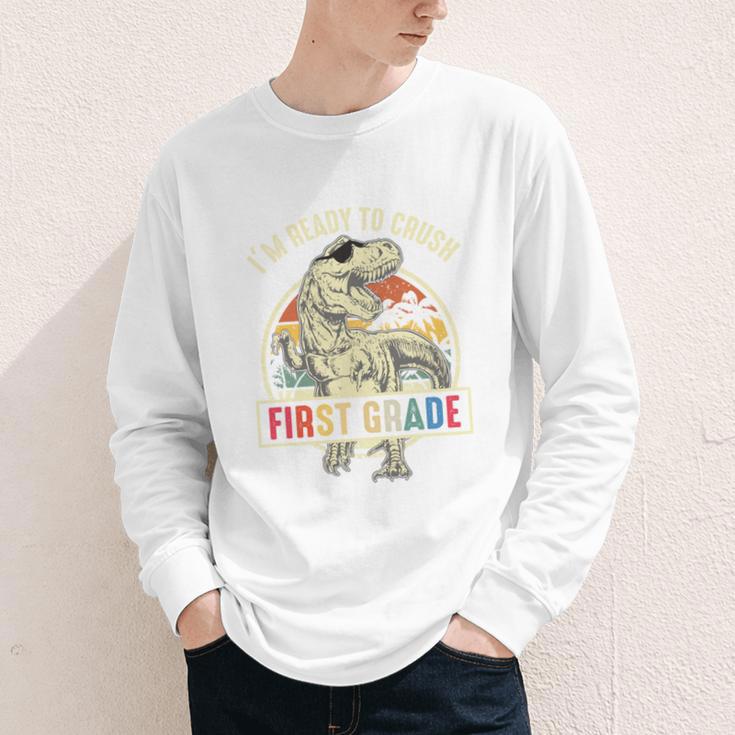I'm Ready To Crush First Grade DinosaurRex Back To School Performance Youth Long Sleeve Tee I'm Ready To Crush First Grade DinosaurRex Back To School Performance Youth Long Sleeve Tee