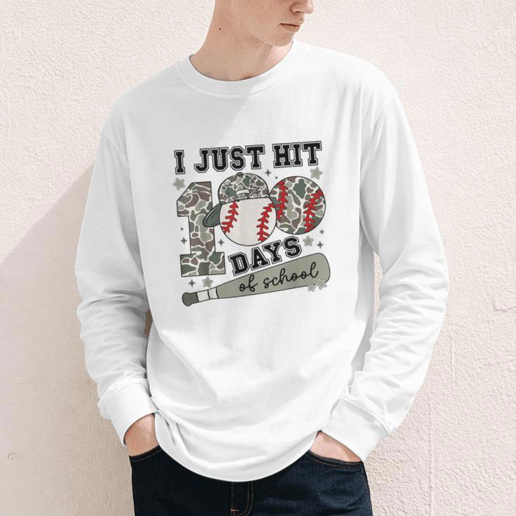 I Just Hit 100 Days Of School Camo Baseball 100 Days Smarter Youth Long Sleeve Tee