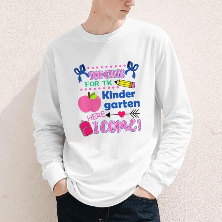 Kids Back To School Here I Come Kindergarten Girls TK Grad Youth Long Sleeve Tee