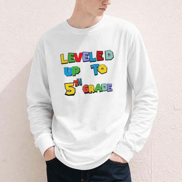 Leveled Up To 5th Grade Back To School Kids Boys Premium Tri-Blend Youth Long Sleeve Tee