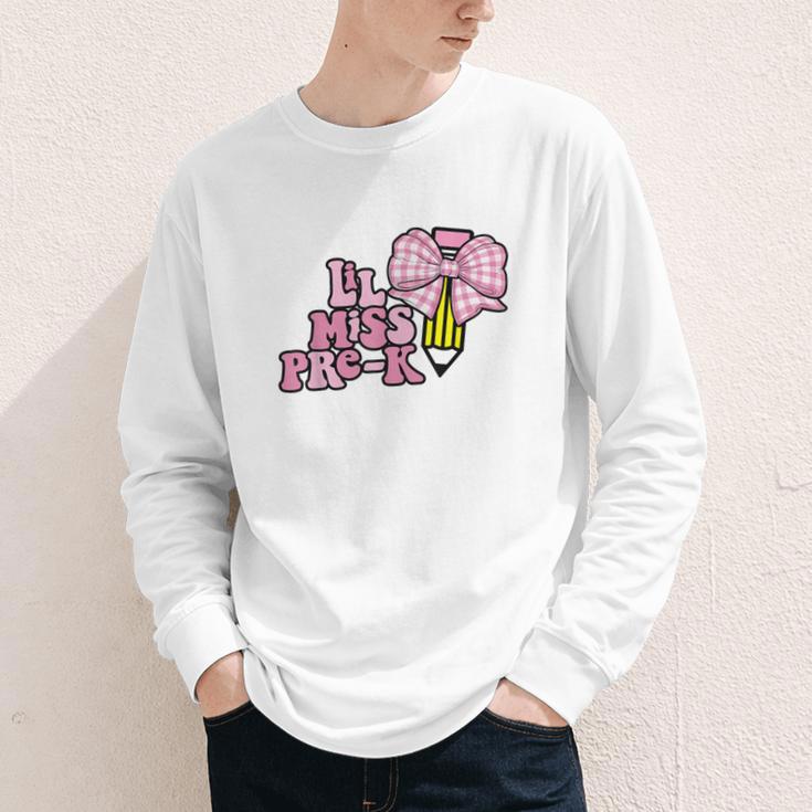 LiL Miss Pre-K Back To School Girls Coquette Bow First Day Youth Long Sleeve Tee