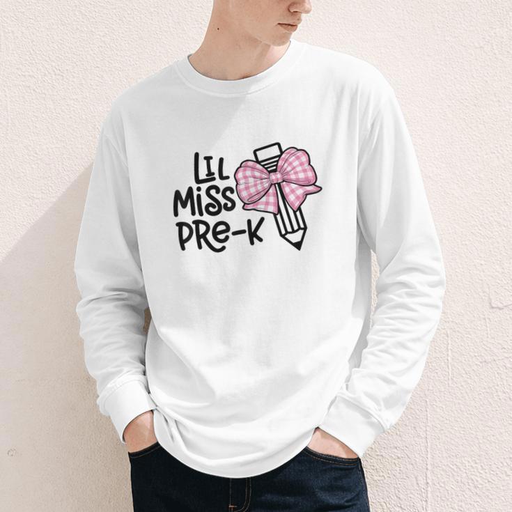LiL Miss Pre-K Girls Coquette Bow Gingham Bow Back To School Youth Long Sleeve Tee