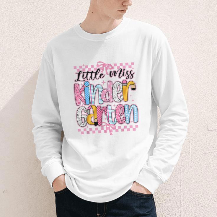 Little Miss Kindergarten Back To School Girls Coquette Bow Youth Long Sleeve Tee Little Miss Kindergarten Back To School Girls Coquette Bow Youth Long Sleeve Tee