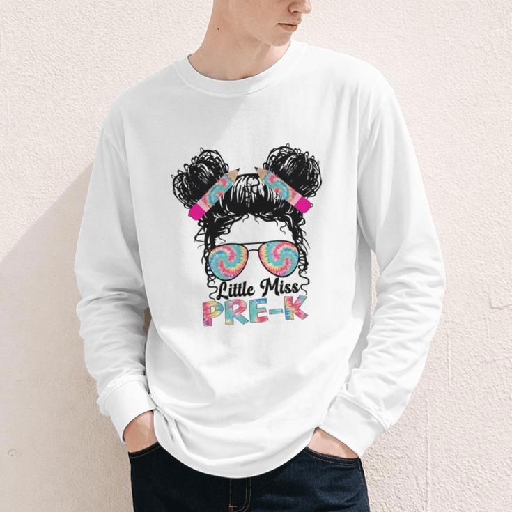 Little Miss Pre-K Girls Back To School Messy Bun Performance Youth Long Sleeve Tee