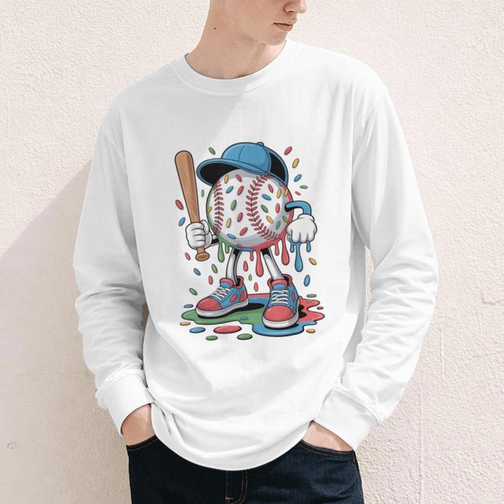 Melting Slime Sprinkle Baseball Mascot With Bat Youth Long Sleeve Tee