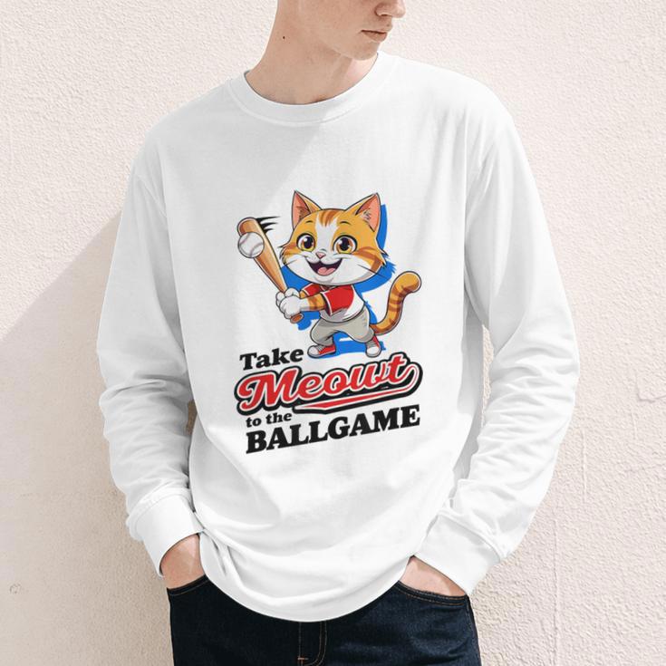 Take Meowt To The Ball Game Tee Slugger Cat Baseball Youth Long Sleeve Tee