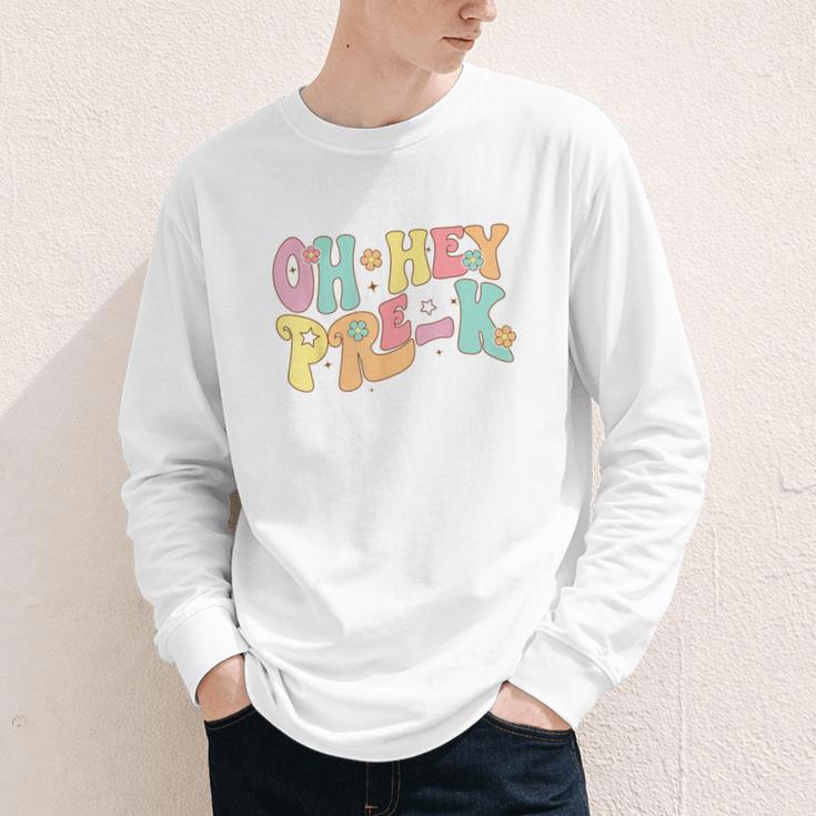 Oh Hey Pre-K Groovy Retro First Day Back To School Youth Long Sleeve Tee Oh Hey Pre-K Groovy Retro First Day Back To School Youth Long Sleeve Tee
