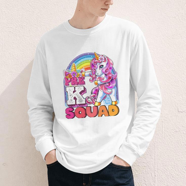 Pre-K Squad Flossing Unicorn Back To School Girls Premium Tri-Blend Youth Long Sleeve Tee