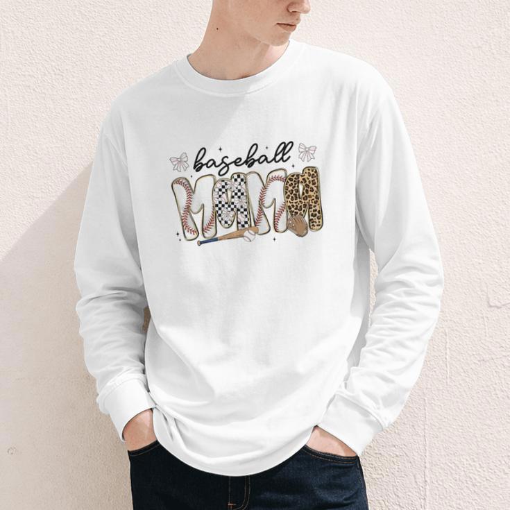 Preppy Baseball Mama Coquette Bow Game Day Mom Mother Youth Long Sleeve Tee