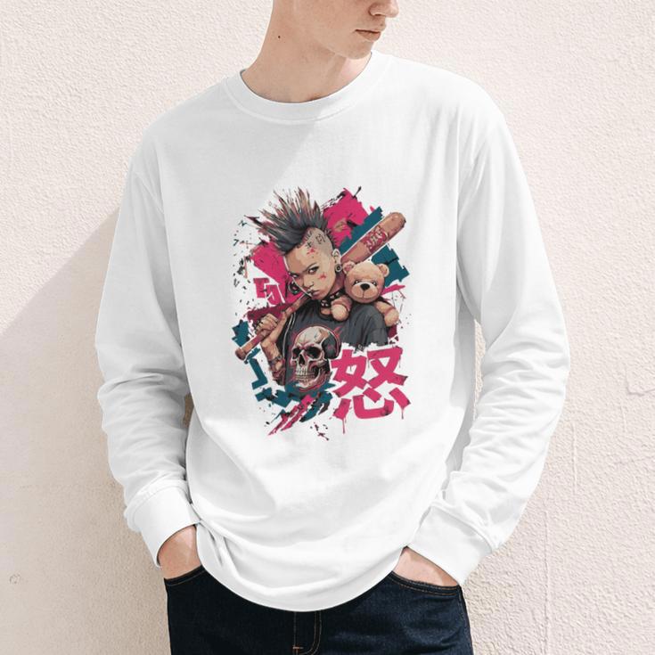 Punk Girl With Anger Kanji And Baseball Bat Youth Long Sleeve Tee
