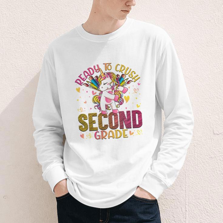 Ready To Crush Second 2nd Grade Back To School Unicorn Kids Performance Youth Long Sleeve Tee Ready To Crush Second 2nd Grade Back To School Unicorn Kids Performance Youth Long Sleeve Tee