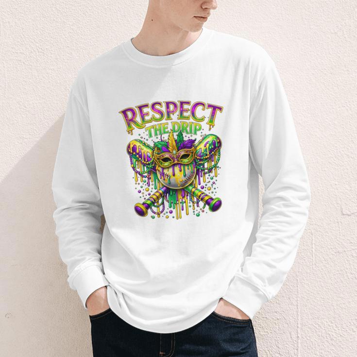 Respect The Drip Mardi Gras Baseball Ice Cream Boys Carnival Youth Long Sleeve Tee