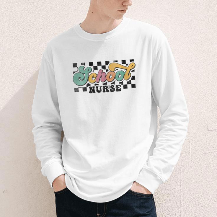 Retro Checkered School Nurse Squad Back To School Graduation Youth Long Sleeve Tee Retro Checkered School Nurse Squad Back To School Graduation Youth Long Sleeve Tee