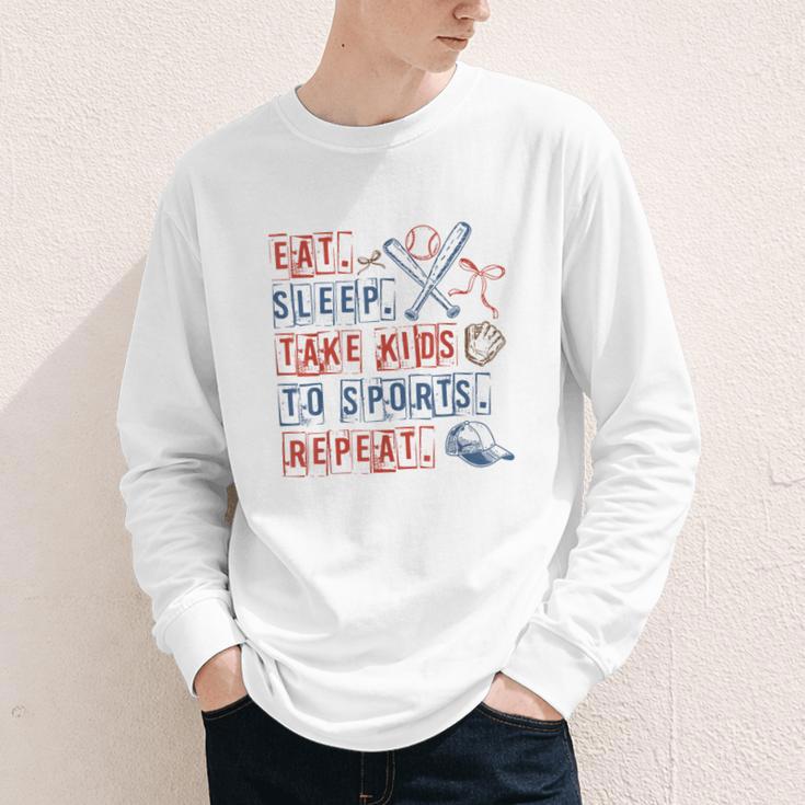 Retro Eat Sleep Take Kids To Sports Repeat Game Day Baseball Youth Long Sleeve Tee