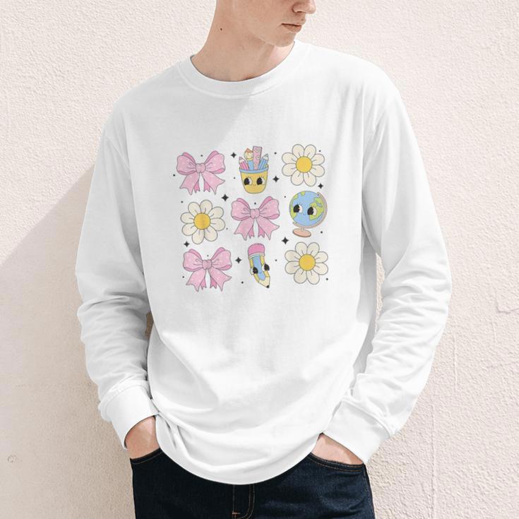 Retro Groovy Back To School Coquette First Day Of School Youth Long Sleeve Tee