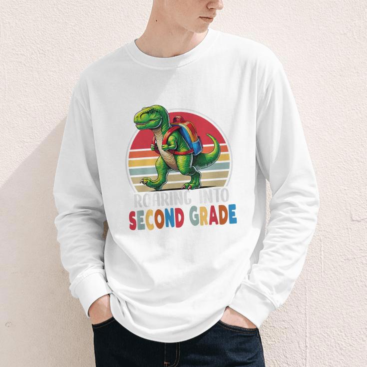 Roaring Into Second Grade T-Rex Back To School 2nd Grade Premium Tri-Blend Youth Long Sleeve Tee