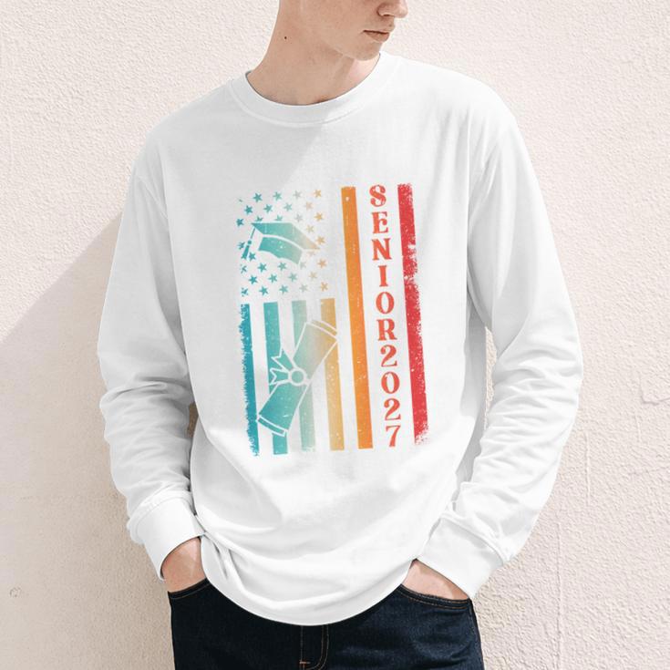 Senior 2027 Class Of 2027 Graduation USA Flag Back To School Performance Youth Long Sleeve Tee Senior 2027 Class Of 2027 Graduation USA Flag Back To School Performance Youth Long Sleeve Tee