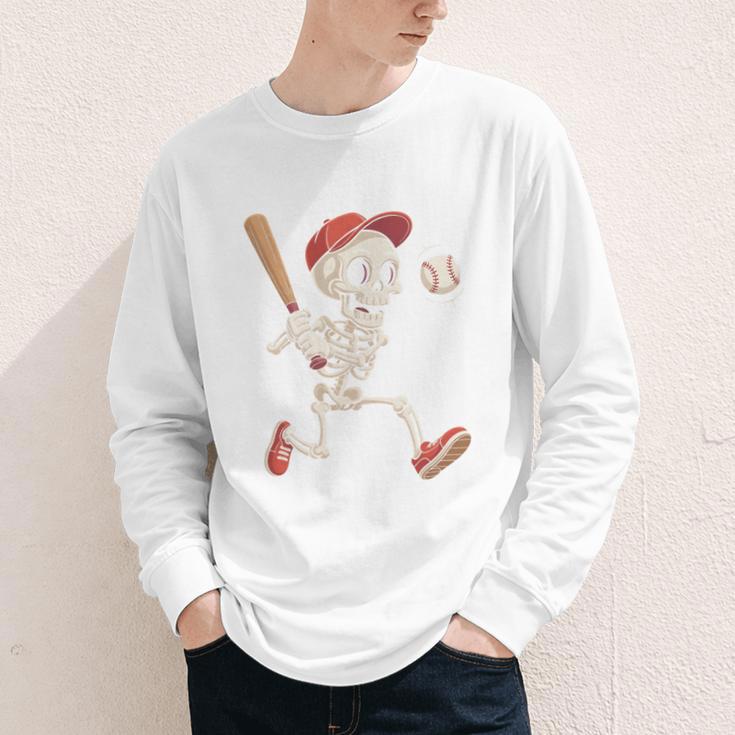 Skeleton Batting Baseball Halloween Boys Men Kids Youth Long Sleeve Tee Skeleton Batting Baseball Halloween Boys Men Kids Youth Long Sleeve Tee