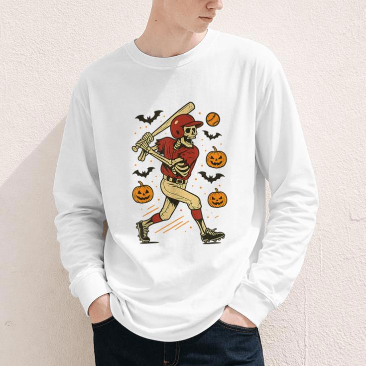 Skeleton Halloween Baseball Boys Men Kids Toddler Youth Long Sleeve Tee
