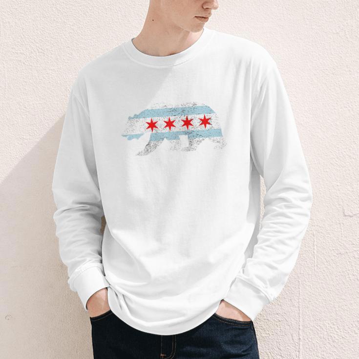 Sweet Vintage Retro Chicago City Flag Bear Print Raglan Baseball Tee Youth Long Sleeve Tee