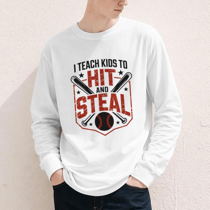 I Teach Kids To Hit And Steal Baseball Softball Coach Premium Tri-Blend Youth Long Sleeve Tee