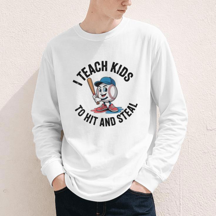 I Teach Kids To Hit And Steal Baseball Softball Coach Youth Long Sleeve Tee I Teach Kids To Hit And Steal Baseball Softball Coach Youth Long Sleeve Tee