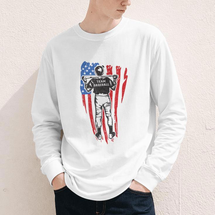 US Flag Baseball Player Batter Sport Lover Team Coach Family Youth Long Sleeve Tee US Flag Baseball Player Batter Sport Lover Team Coach Family Youth Long Sleeve Tee