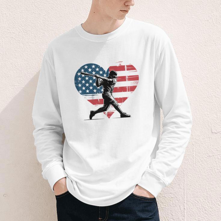 Valentines Baseball Batter Silhouette Heart Men Boys Kid Youth Long Sleeve Tee
