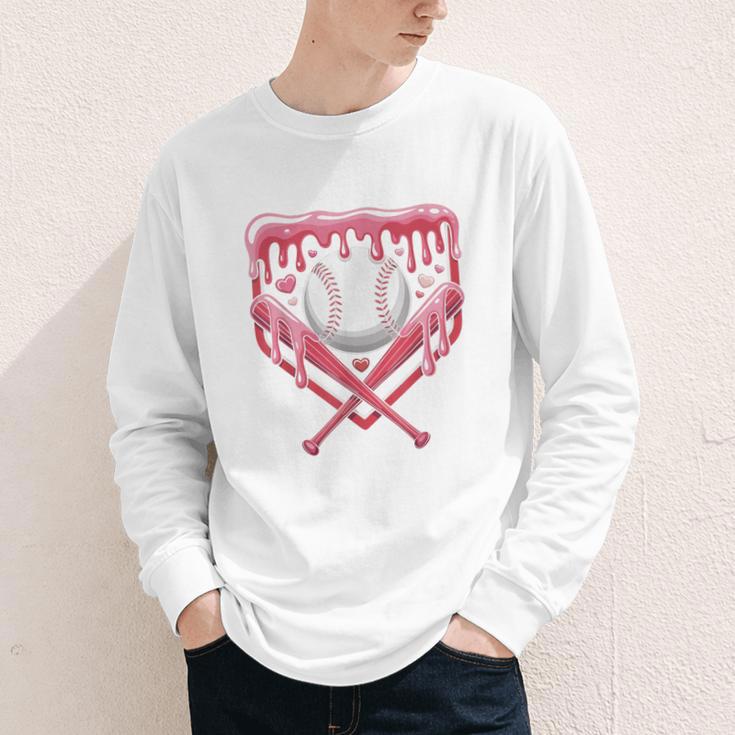 Valentines Baseball Boys Ice Cream Drip Heart Youth Kids Youth Long Sleeve Tee