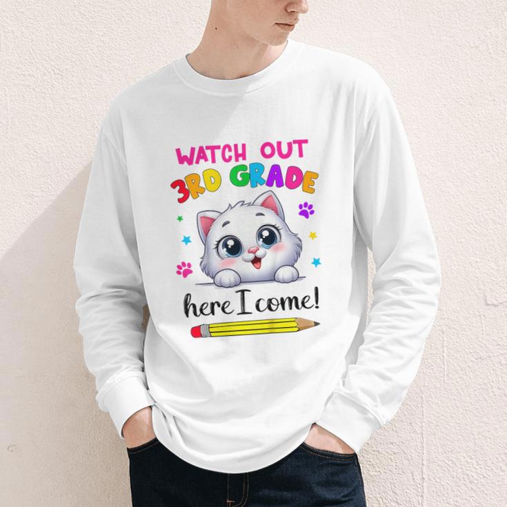 Watch Out 3rd Grade Here I Come Girls Cat Back To School Youth Long Sleeve Tee