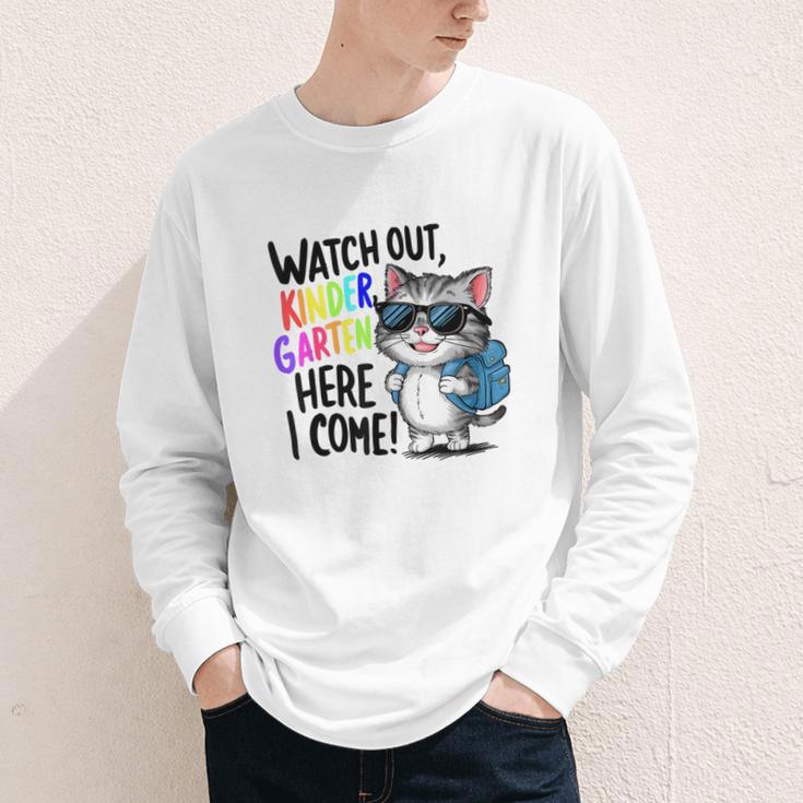 Watch Out Kindergarten Here I Come Cute Cat Back To School Youth Long Sleeve Tee Watch Out Kindergarten Here I Come Cute Cat Back To School Youth Long Sleeve Tee