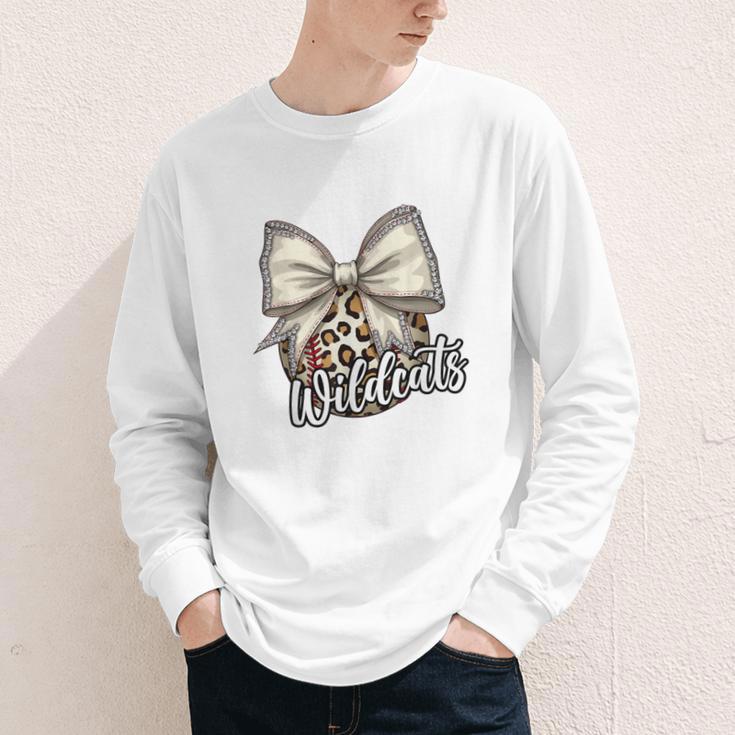 Wildcats Baseball Leopard Print Coquette Bow Mascot Game Day Youth Long Sleeve Tee