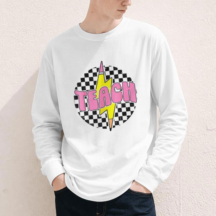 Women Checkered Teach Pencil Lightning Bolt Back To School Youth Long Sleeve Tee Women Checkered Teach Pencil Lightning Bolt Back To School Youth Long Sleeve Tee