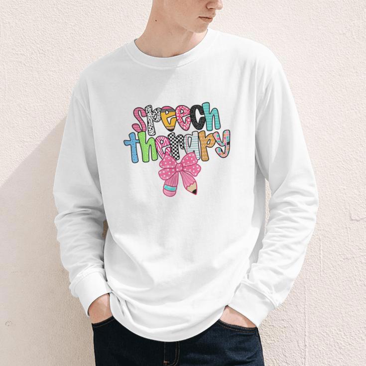 Women Speech Therapy Coquette Bow Pencil Back To School SLP Youth Long Sleeve Tee Women Speech Therapy Coquette Bow Pencil Back To School SLP Youth Long Sleeve Tee