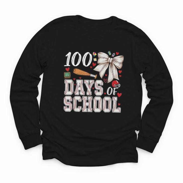 100 Days Of School Baseball 100th Day Of School Coquette Bow Youth Long Sleeve Tee