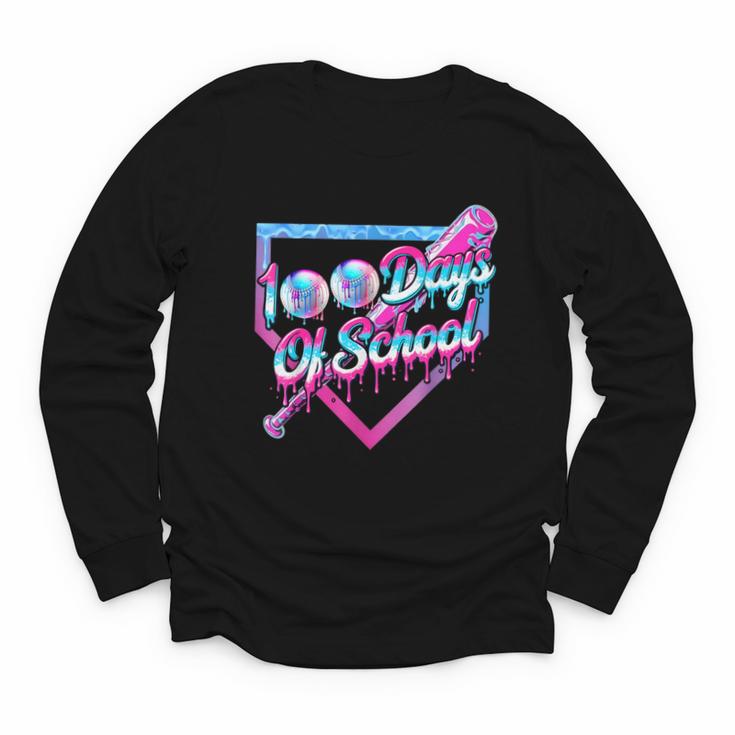 100 Days Of School Baseball 100th Day Ice Cream Boys Kids Youth Long Sleeve Tee