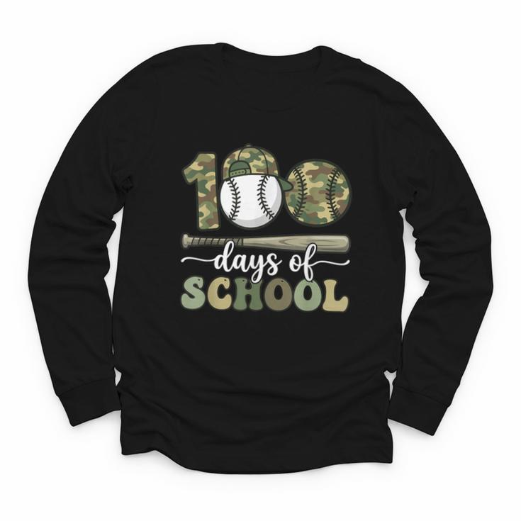100 Days Of School Baseball Camo Art For Boys Kids Students Youth Long Sleeve Tee