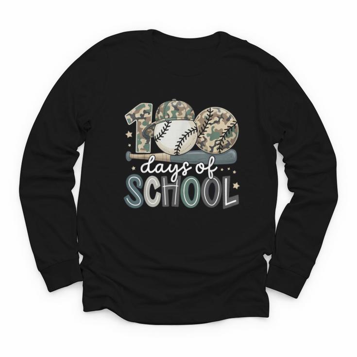 100 Days Of School Baseball Camo Camo Cap Boy School Youth Long Sleeve Tee