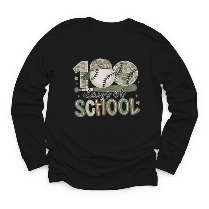 100 Days Of School Baseball Camo Celebration Youth Long Sleeve Tee