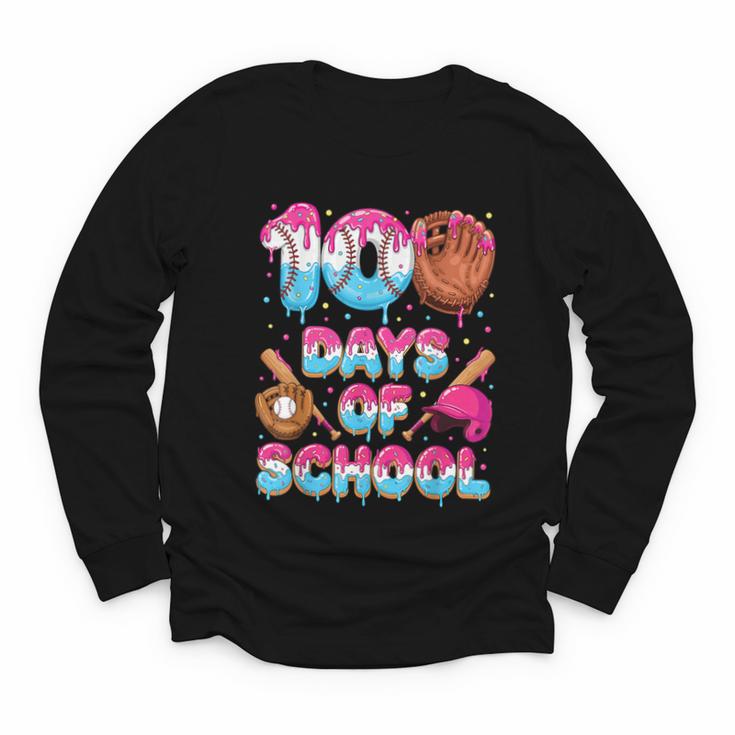 100 Days Of School Baseball Donut Dripping Teacher Boys Kids Youth Long Sleeve Tee