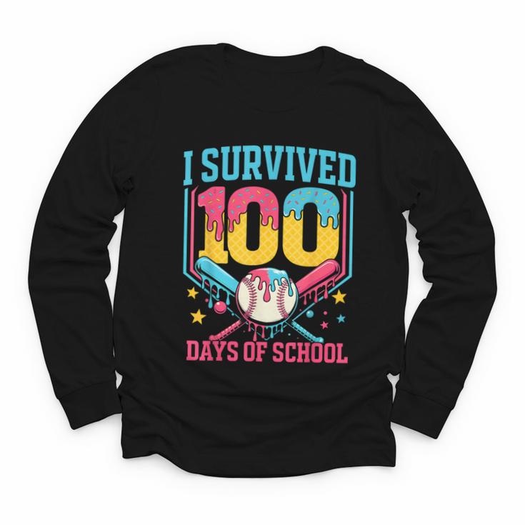 100 Days Of School Baseball Drip 100 Days Boy Girl Kids Youth Long Sleeve Tee