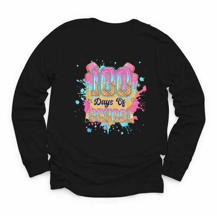 100 Days Of School Baseball Drip Boys Kids 100th Day Youth Long Sleeve Tee