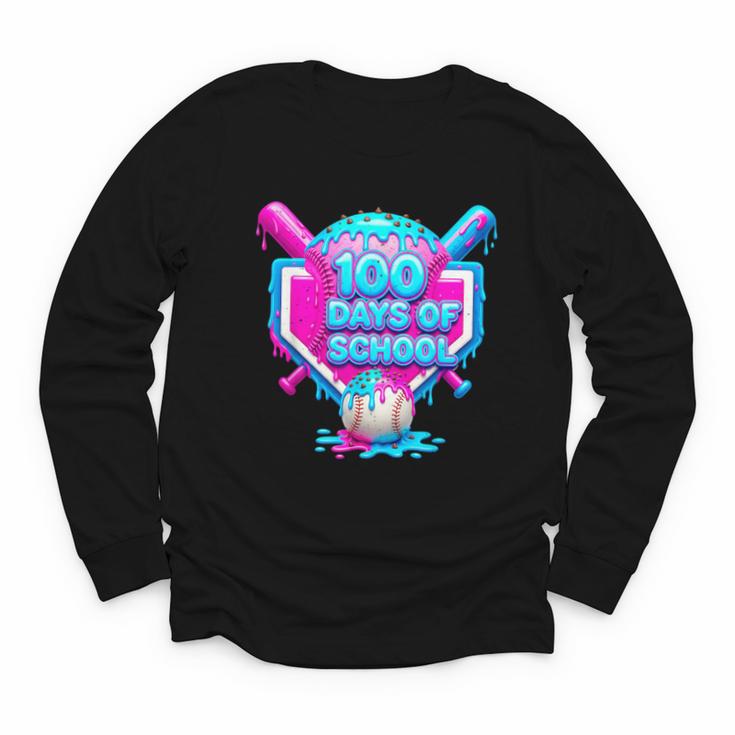 100 Days Of School Baseball Drip 100 Days For Boys And Kids Youth Long Sleeve Tee