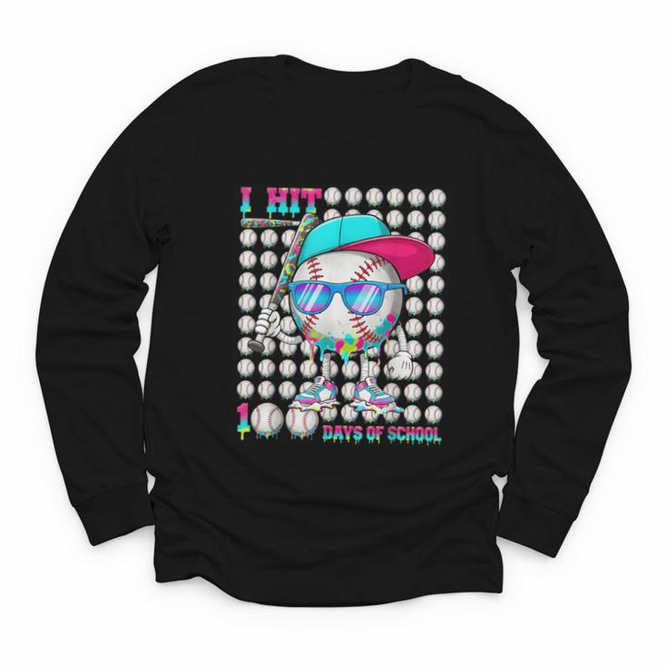 100 Days Of School Baseball Drip Ice Cream Boys Kids Youth Long Sleeve Tee