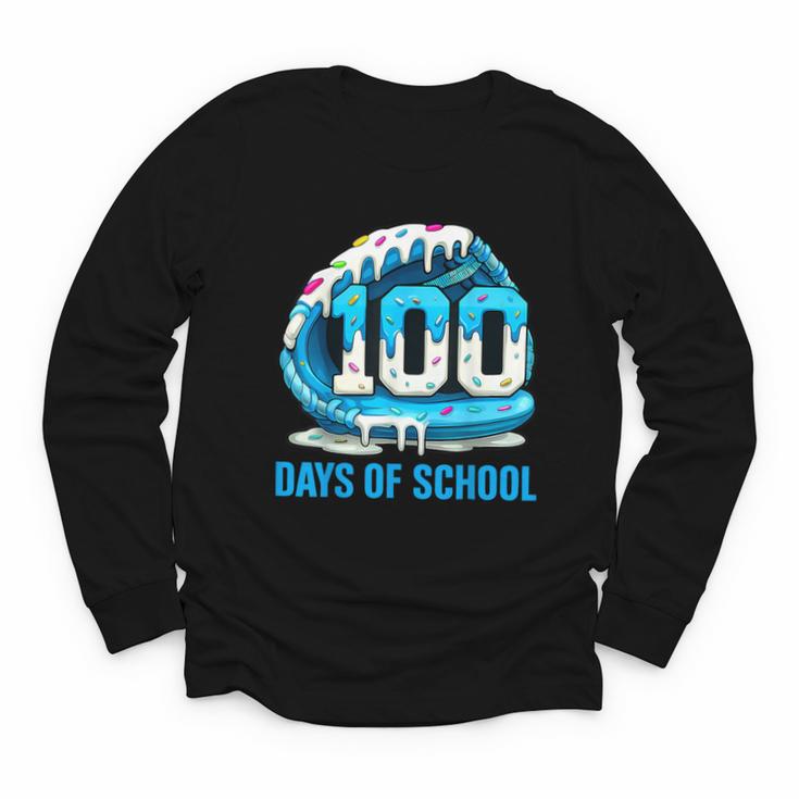 100 Days Of School Baseball Drip Ice Cream Kid Boy 100th Day Youth Long Sleeve Tee