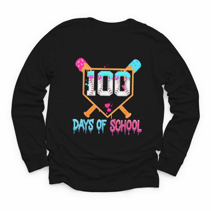 100 Days Of School Baseball Ice Cream Drip 100th Day School Youth Long Sleeve Tee
