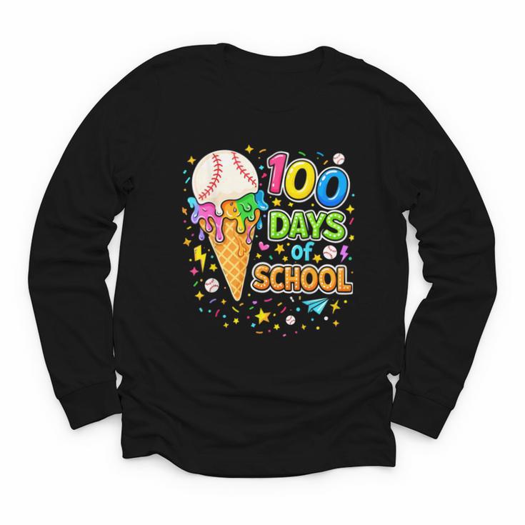 100 Days Of School Baseball Ice Cream Drip Boys Kids Player Youth Long Sleeve Tee