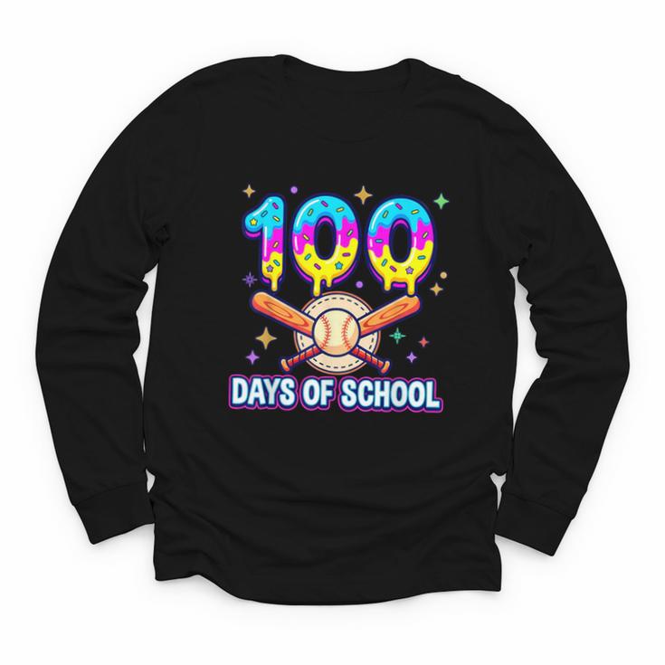 100 Days Of School Baseball Ice Cream Drip Kids Boys Teacher Youth Long Sleeve Tee